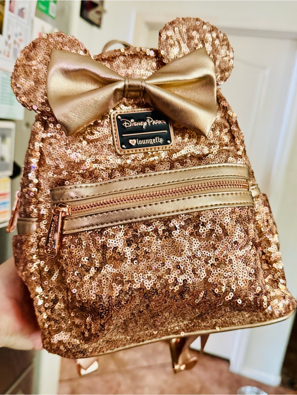 Loungefly Disney Parks Rose Gold Sequin Mini Backpack